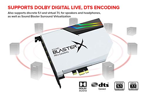 Creative Sound BlasterX AE-5 Plus Pure Edition SABRE32 Ultra-Class 32-bit/384kHz PCI-e Gaming Sound Card and DAC with Dolby Digital and DTS, Xamp Discrete Headphone Bi-amp, 122dB SNR, RGB LED Strips Creative Sound BlasterX AE-5 Plus Pure Edition SABRE32 Ultra-Class 32-bit/384kHz PCI-e Gaming Sound Card and DAC with Dolby Digital and DTS, Xamp Discrete Headphone Bi-amp, 122dB SNR, RGB LED Strips